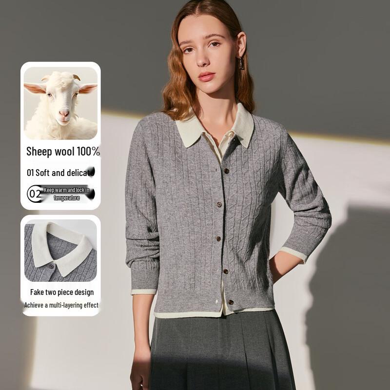 Snowforte Women's Wool Mock Layer Slim Fit Knit Cardigan