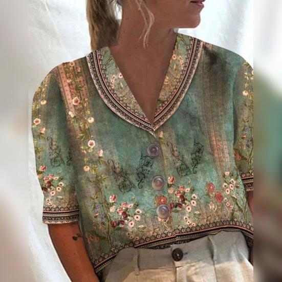 

Летний большой размер с v-образным вырезом, повседневная застежка на пуговицах, свободный легкий эластичный топ с коротким рукавом для женщин