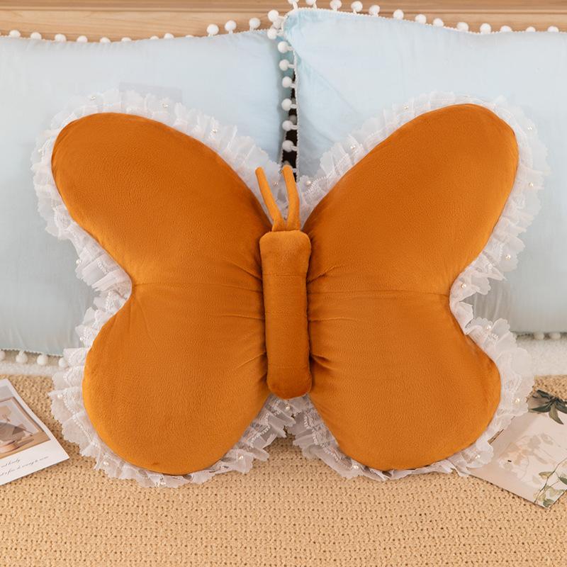 НОВАЯ плюшевая подушка-бабочка с креативным бантом из жемчужного кружева, подушка для девочек, декор для дивана в гостиной, мягкая игрушка, кукла 45cm коричневый