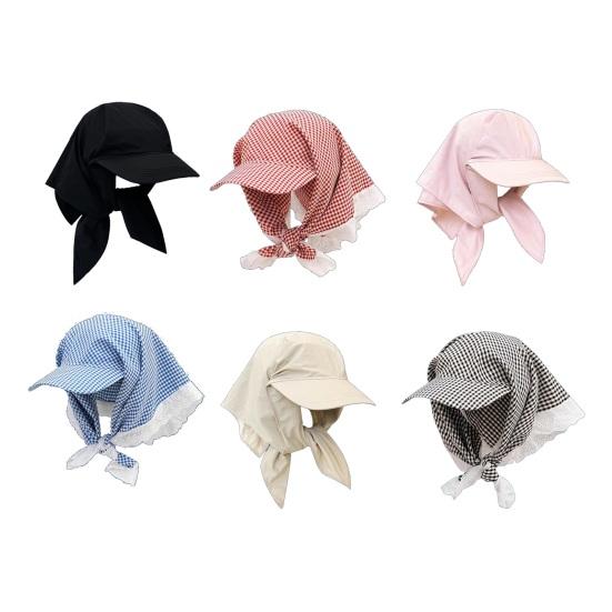 Turban Hat Adjustable Rear Strap Sweet Bow Widened Brim Blocks UV Rays Neck Protection Quick-Dry Ventilated Sun Hat