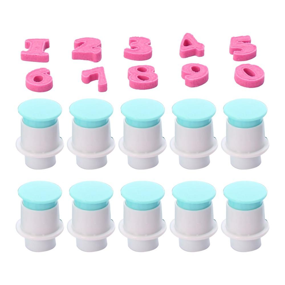 10PCS Food Grade Plastic Number Cookie Stamp Spring Plunger Cake Decorating Cutter Cake Decorating