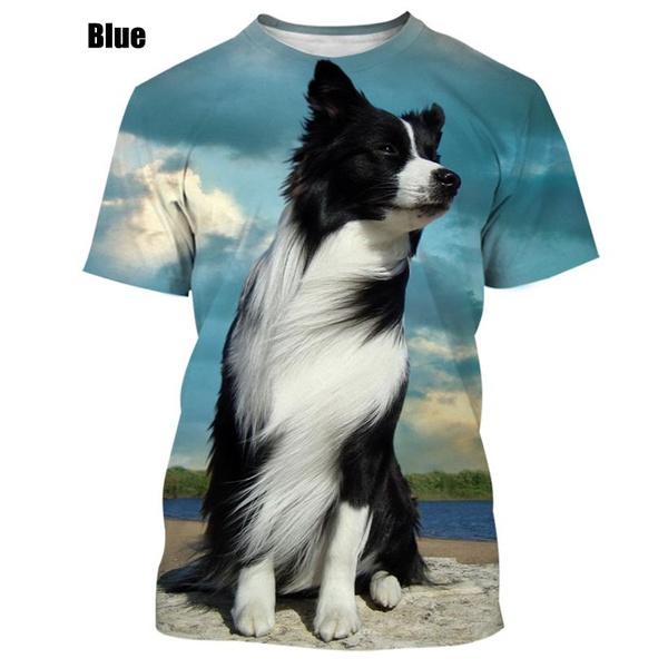 

Модная повседневная футболка унисекс с милой собакой и животным круглым вырезом с коротким рукавом, популярная футболка с 3D принтом бордер-колли и коротким рукавом XXL