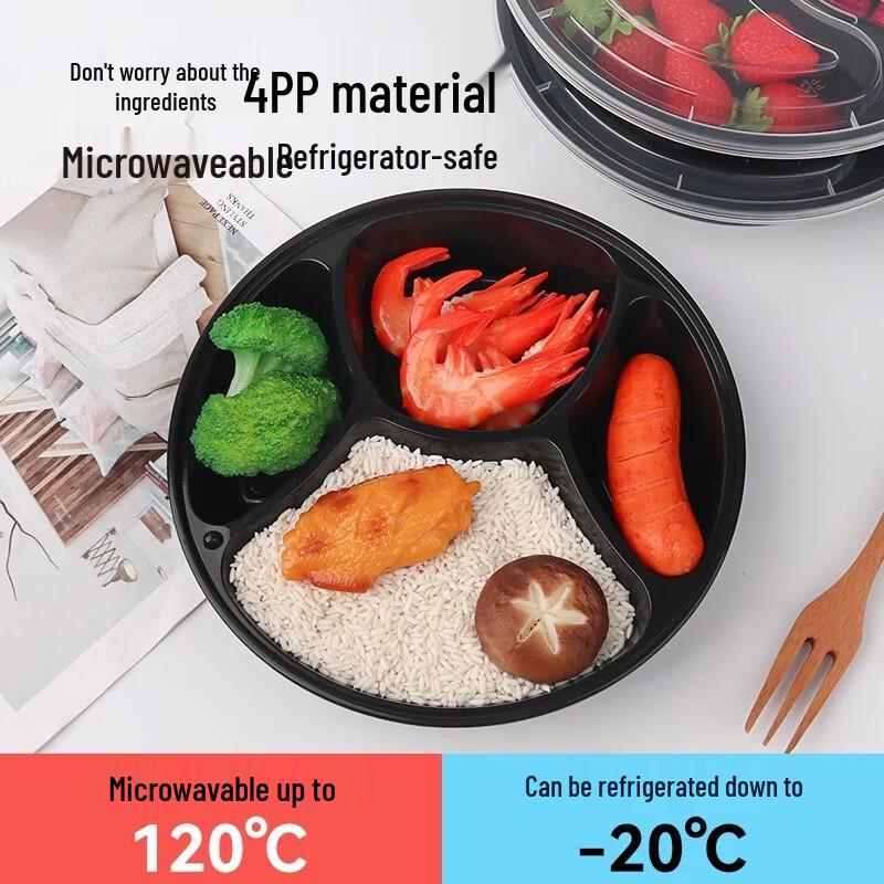 Deshangyuan Disposable Black Round Divided Meal Prep Containers