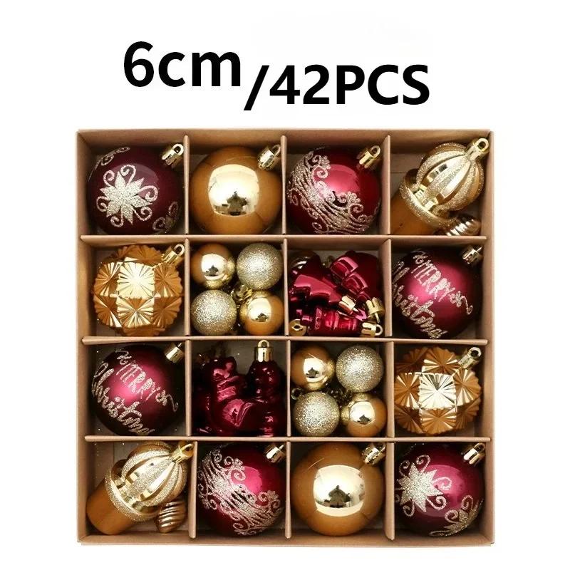 42PCS 6CM Premium Painted Christmas Ball Set 2025 New Year Santa Home Decorations Christmas Tree DIY Decorative Ornaments