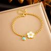 Fashionable, Niche, and Vintage-style Gold-plated Stainless Steel Bracelet Featuring Turquoise and Shell Elements In a Five-petal Flower Design