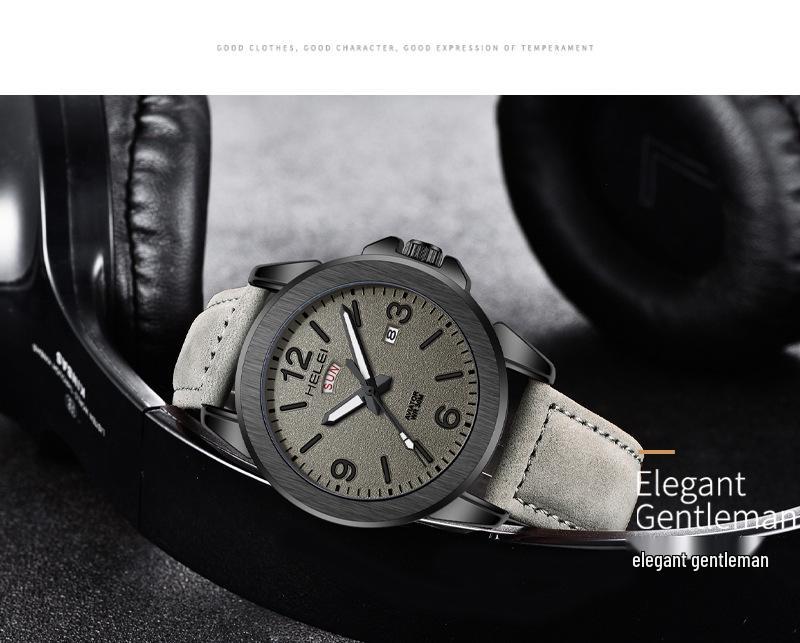 Hot-Selling Men's Fashion Quartz Watch: Waterproof, Luminous, Genuine Leather Strap