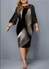 Damen Rundhals 3/4 Ärmel Bleistift Midi Kleid Geometrischer Digitaldruck Spitzen Patchwork Große Größen Bodycon Kleid Frühling 2025