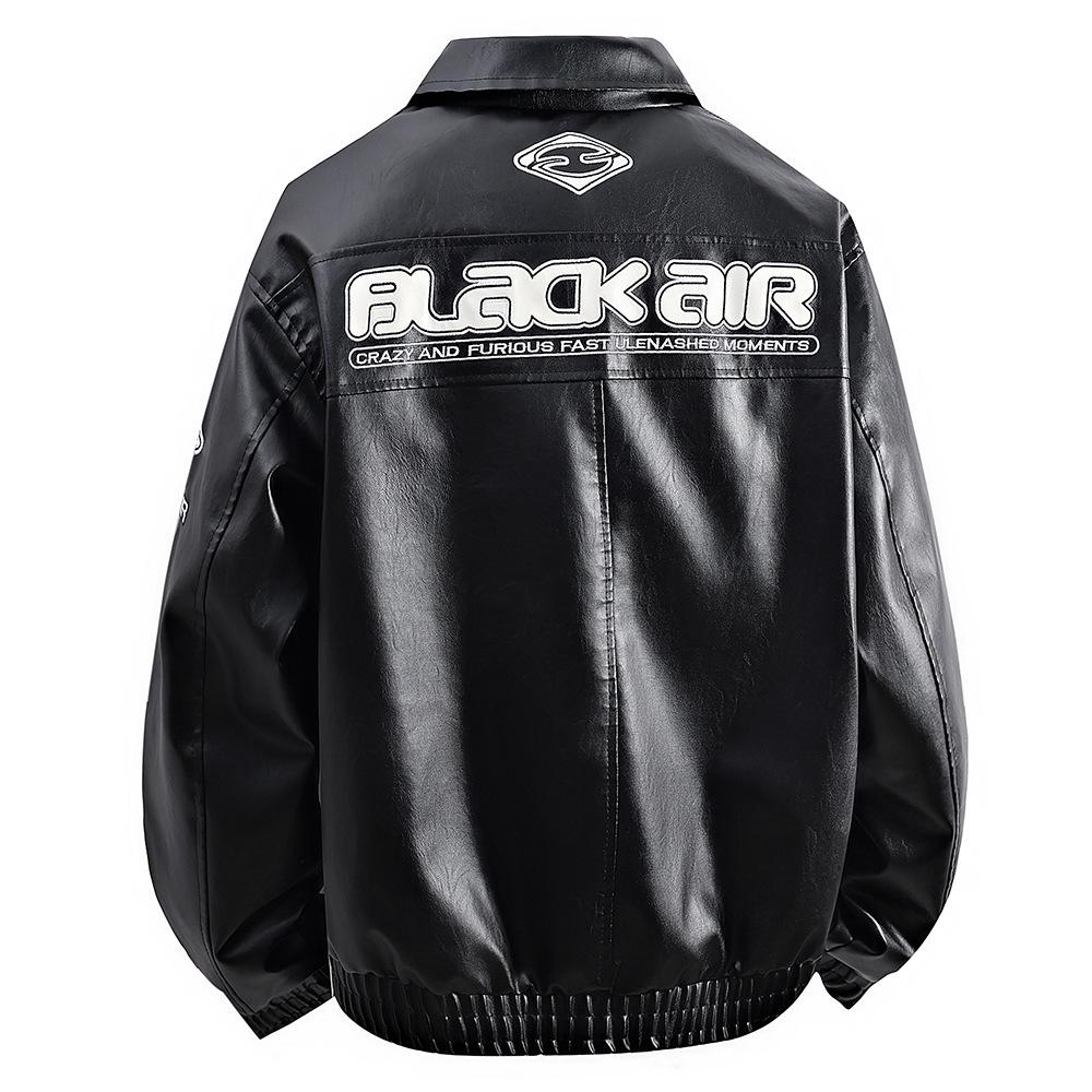 Men's American Racing Style Leather Jacket - Streetwear, Stand Collar, Cool Hip-Hop High Street Trend, Motorcycle Outerwear.