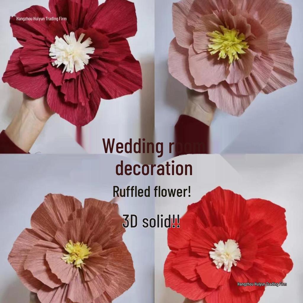 Wedding Room Crepe Paper Flower Decoration - Artificial Floral Arrangement for Bedroom Wall & Bedside, Engagement & Wedding Supplies