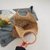 New Wooden Handle Rattan Handle Solid Color Hollow Handmade Cotton Rope Woven Bag Seaside Vacation Handbag Straw Bag