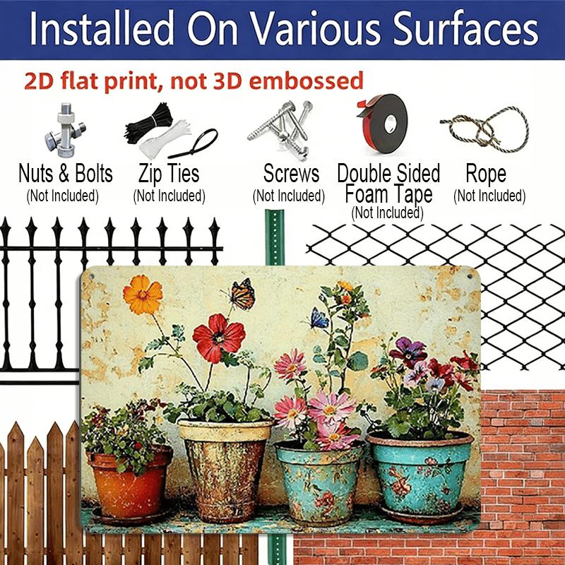 2D Flat 1pc Vintage Plant Garden Aluminum Sign, Rustic Wall Art Decor with Vibrant Floral Design - 7.87*11.8 Inches, No Electricity Needed, Perfect