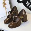 Scarpe col Tacco Alto da Donna Design Retro Quadrato Scarpe col Tacco Alto Moda Scarpe Mary Jane Fibbia Metallica Scarpe Singole in Pelle da Donna