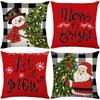 New Christmas Throw Pillow Cushion Home Decoration Short Plush Linen Printed Throw Pillow Cover