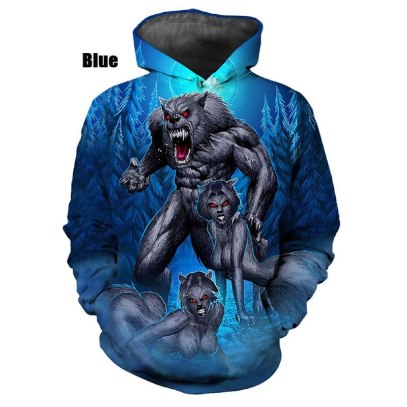 

Новая Мода Оборотень Волк 3D Принт Толстовки Свитшоты Мужчины Женщины Мода Повседневный Пуловер с Длинным Рукавом L