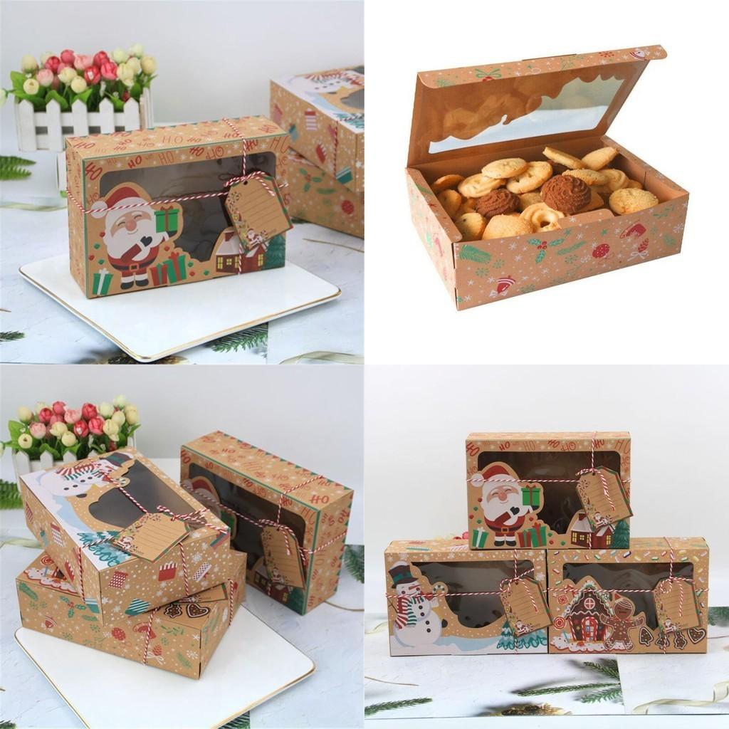 Portable 12pcs Kraft Paper Christmas Gift Candy Cookie Muffin Cake Boxes Featuring Eco-friendly Design