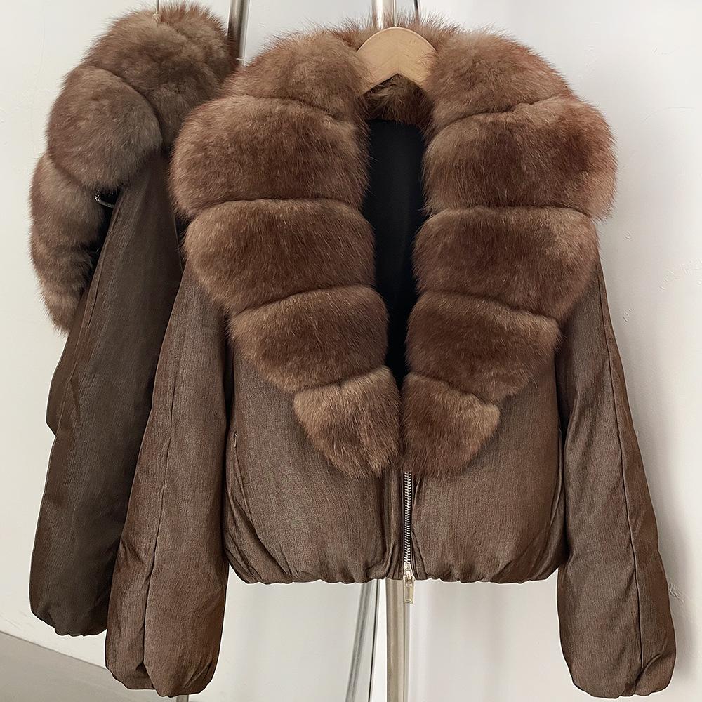 European and American winter new natural real fox hair duck down jacket short stand-up collar thickened warm jacket