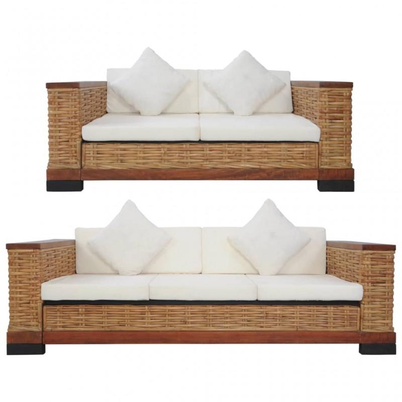 Day and Night - Day and Night Sofa Set with Cushions 2 Pieces Natural Rattan Brown