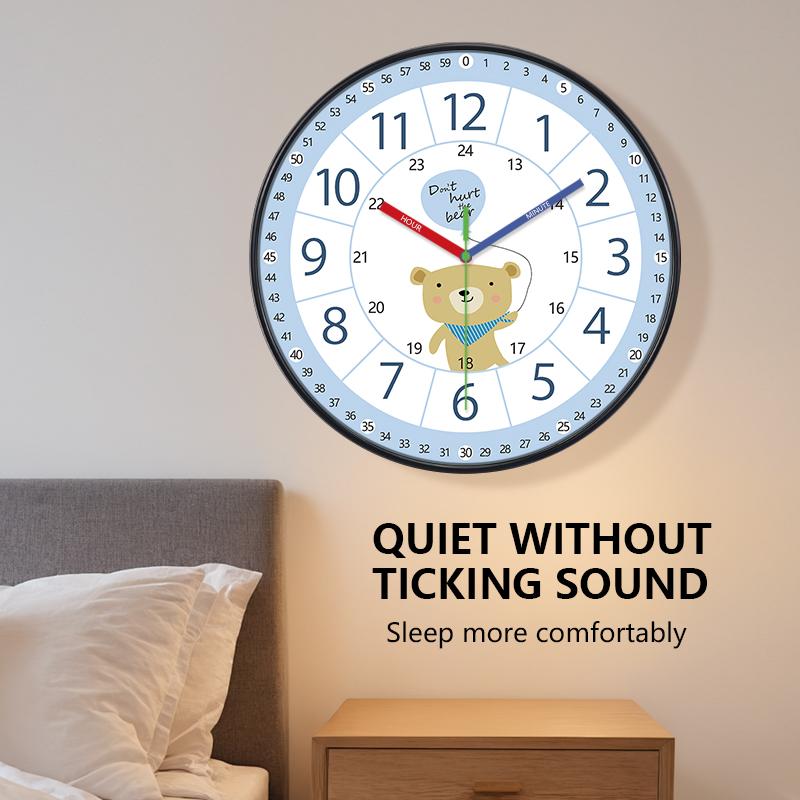 Time Teaching Wall Clock, 14 Inch Early Education Silent Clock with Large Colorful Numbers, Learning Clock for Kids Bedroom