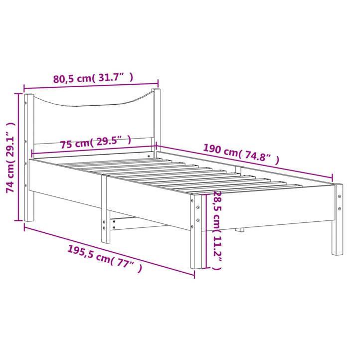 VidaXL Bed Frames, Single Bed with Slatted Base, Adult Bed, Bedroom Furniture, Modern, 75x190 Cm Wood of 844757