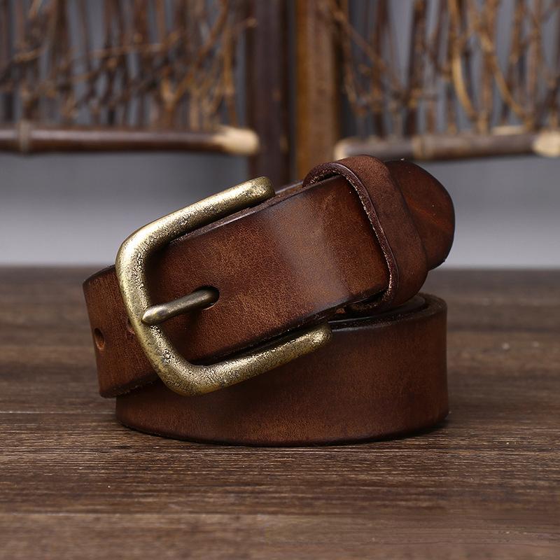 Bälte Herr Retro Distressed Tjockt Äkta Nötskinn Läder Spänne Trendigt Allmatchande Jeansbälte