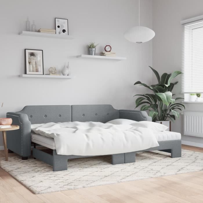 VidaXL Daybed with Trundle and Mattress Light Grey 100x200 Cm Fabric 3197657