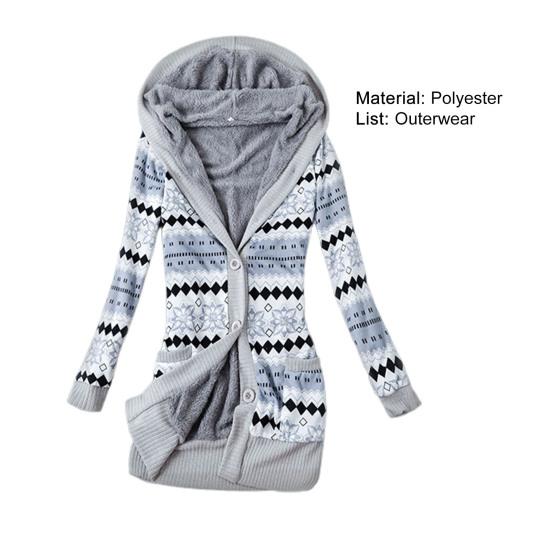 Stribet Print Langærmet Sweaterfrakke Efterår Vinter Knaplukning Hætte Plysforing Sweater Cardigan Ydertøj