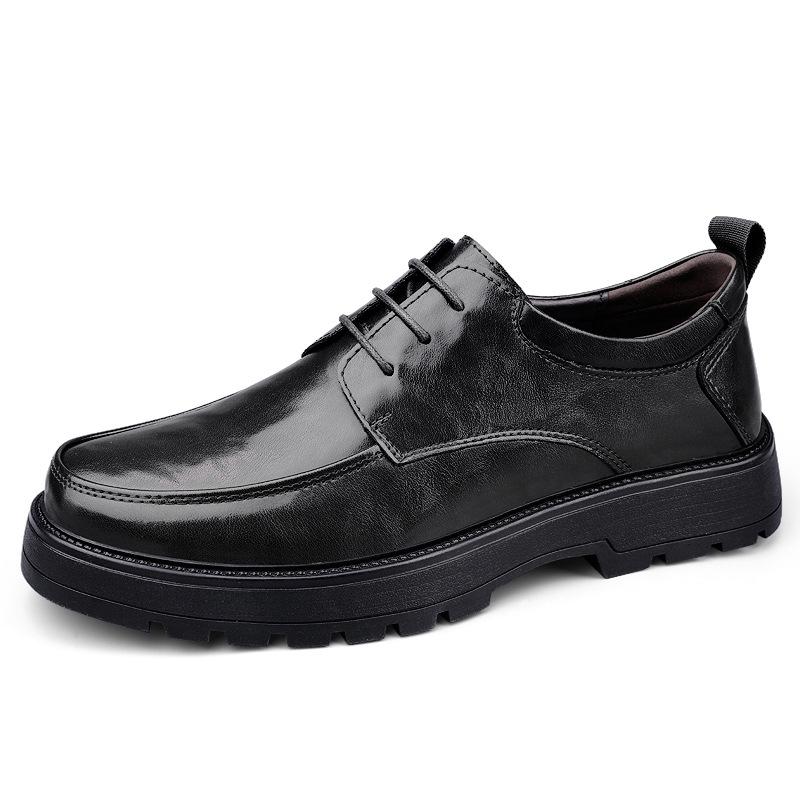 British Style Men's Leather Height-Increasing Shoes - 8cm Elevator, Thick Sole, Lace-up, Formal/Casual, Cowhide Dad Shoes.