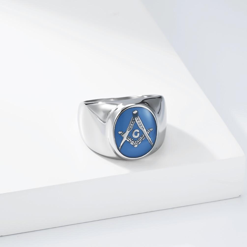 Anello AG Massonico 8K Oro e Blu Anello Timbro Vintage da Uomo 2026