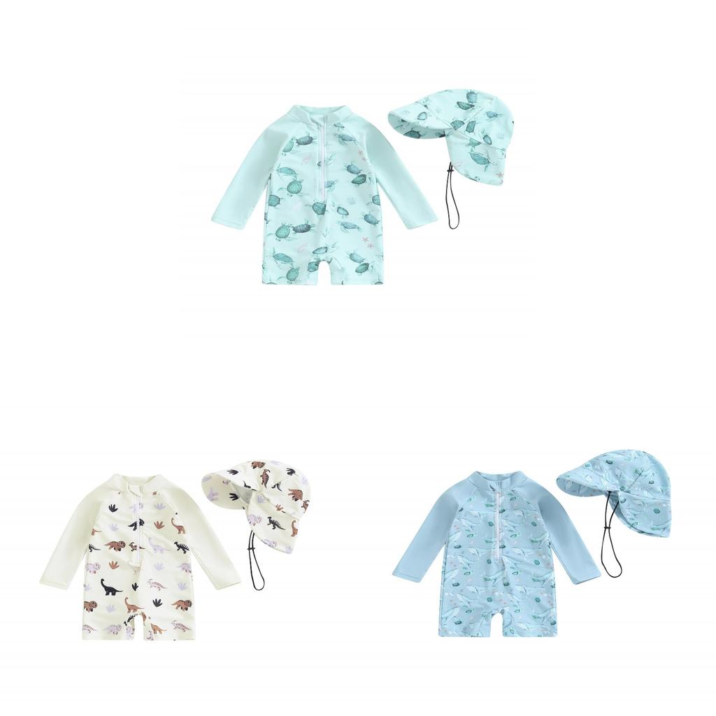 Childrens Polyester Long Sleeve Swimsuit With Hat And Full Coverage For Pool And Beach Play