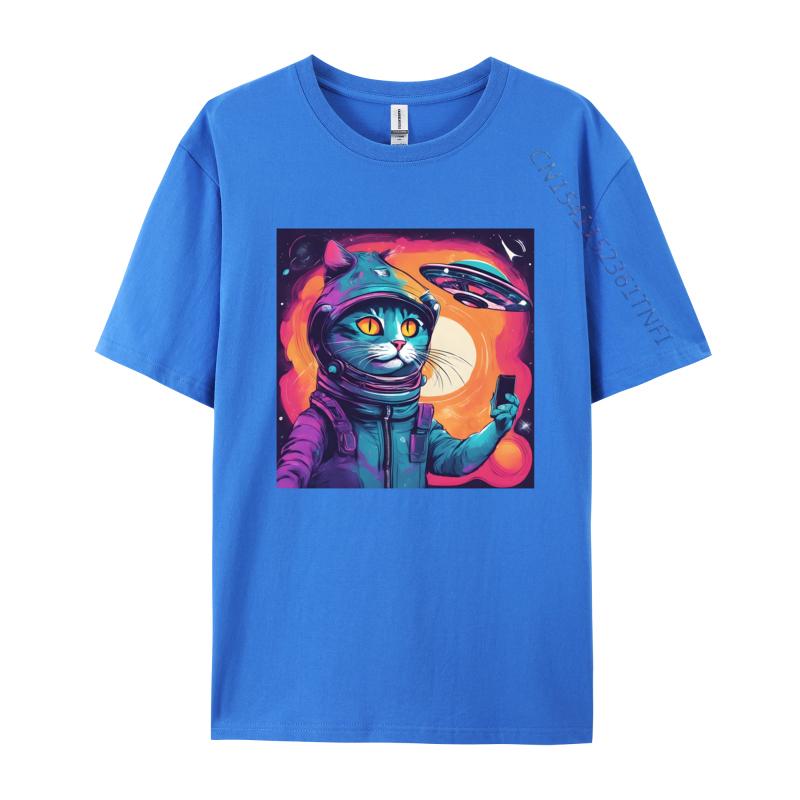 Cat Ufo Selfie Tshirt Kitten Lover Cat Tee Printed Tshirts For Men Cotton T Shirt Cool Faddish Casual