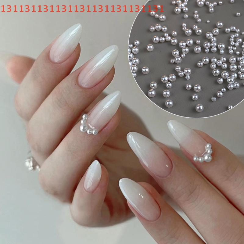 Pure White Nail Beads Rhinestone 1-6MM Mixed Size High Brightness Pearls 300-5000pcs/Bag for DIY Manicure Decor