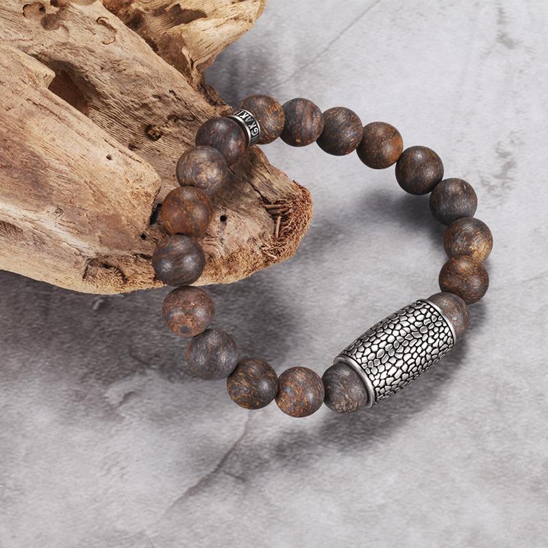 REPTILE BRONZITE BRACELET matt brown bronzite bracelet in 10mm with stainless steel reptile design element