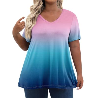 Womens Plus Size Tops Shorts Sleeve Shirts V Neck Casual Clothing Clothes Printed Tops T-Shirts