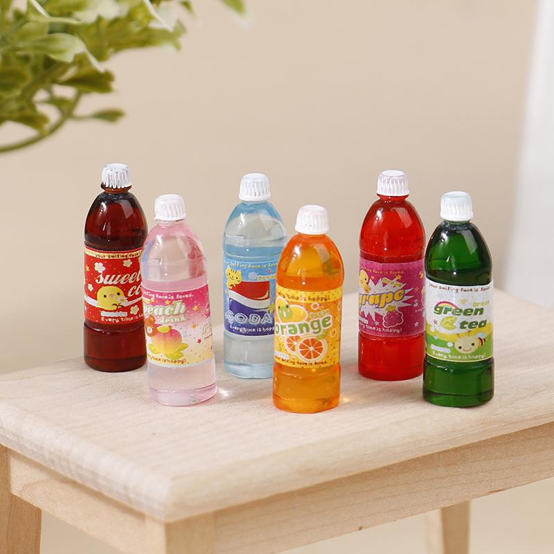 5Pcs Dollhouse Miniature Food Play Cartoon Soda Fruit Juice Drink Model Prop Set