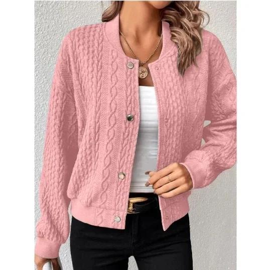 Women's M-3XL Size Fashion Solid Color Stand Up Collar Single Breasted Jacket for Women Combining Comfort and Fashion