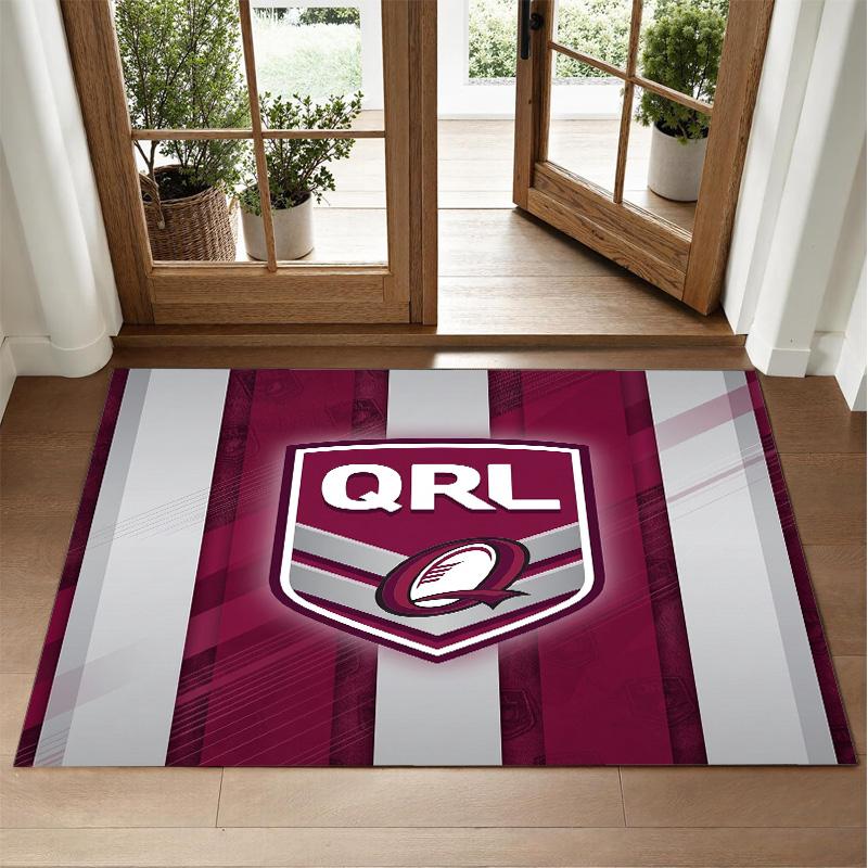 Queensland Maroons Design Crystal Velvet Rug Soft Decorative Mat for Bedroom Entrance