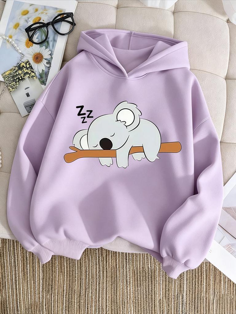 Felpa con Cappuccio per Bambini Stampa Koala Addormentato su Ramo Cartone Animato Felpa Larga Oversize Pullover Quotidiano per Ragazzi e Ragazze