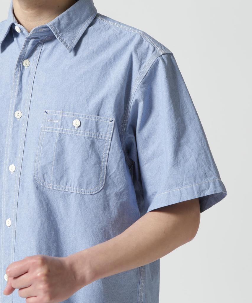 AVIREX DAILY BASIC CHAMBRAY S/S SHIRT Men's L 110 Blue 783-3923003