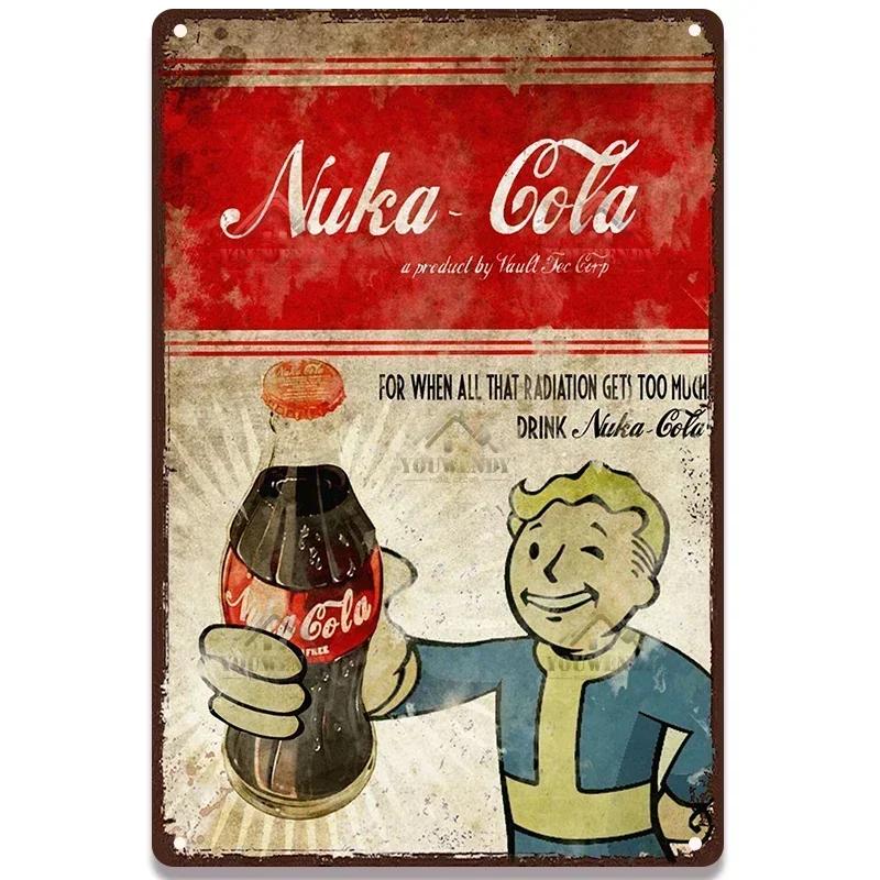 Nuka Cola Drink Posters Metal Sign - Ultimate Wall Decor for Pub Gaming Vibes, Retro Game-Themed Metal Art