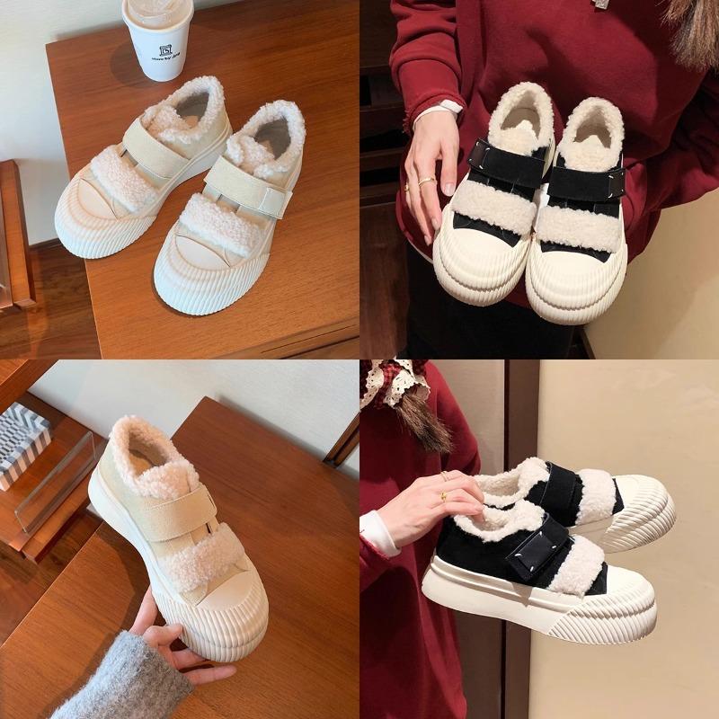 Thick-soled Fluffy Shoes Velcro Fleece Warm Casual Biscuit Shoes Women's Winter New Sports Shoes
