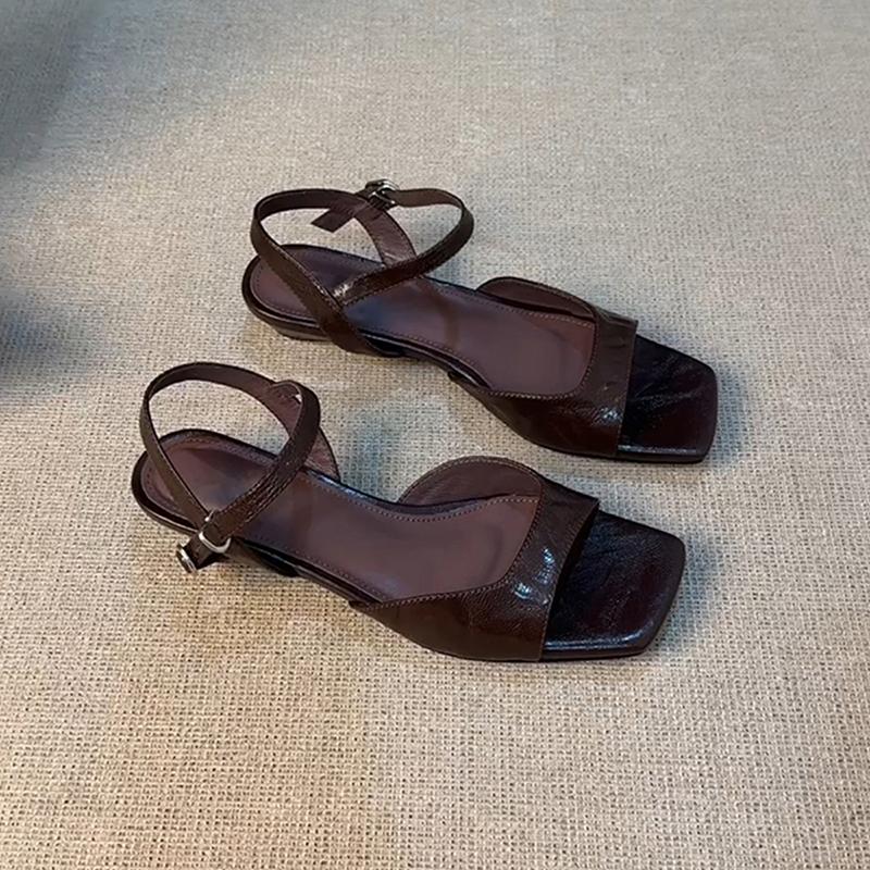 Women's Summer Square Toe Gladiator Sandals Concise Comfort Low Heel Footwear for Ladies