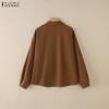 ZANZEA Women Casual Turn Down Collar Loose Long Sleeve Blouse