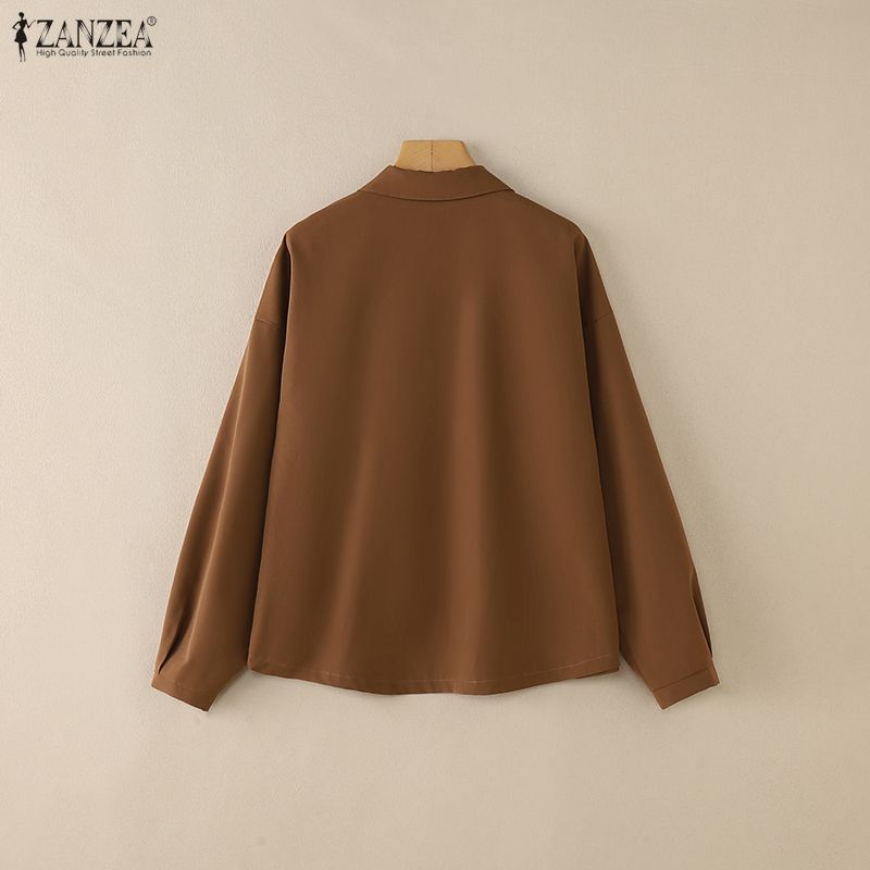 ZANZEA Women Casual Turn Down Collar Loose Long Sleeve Blouse