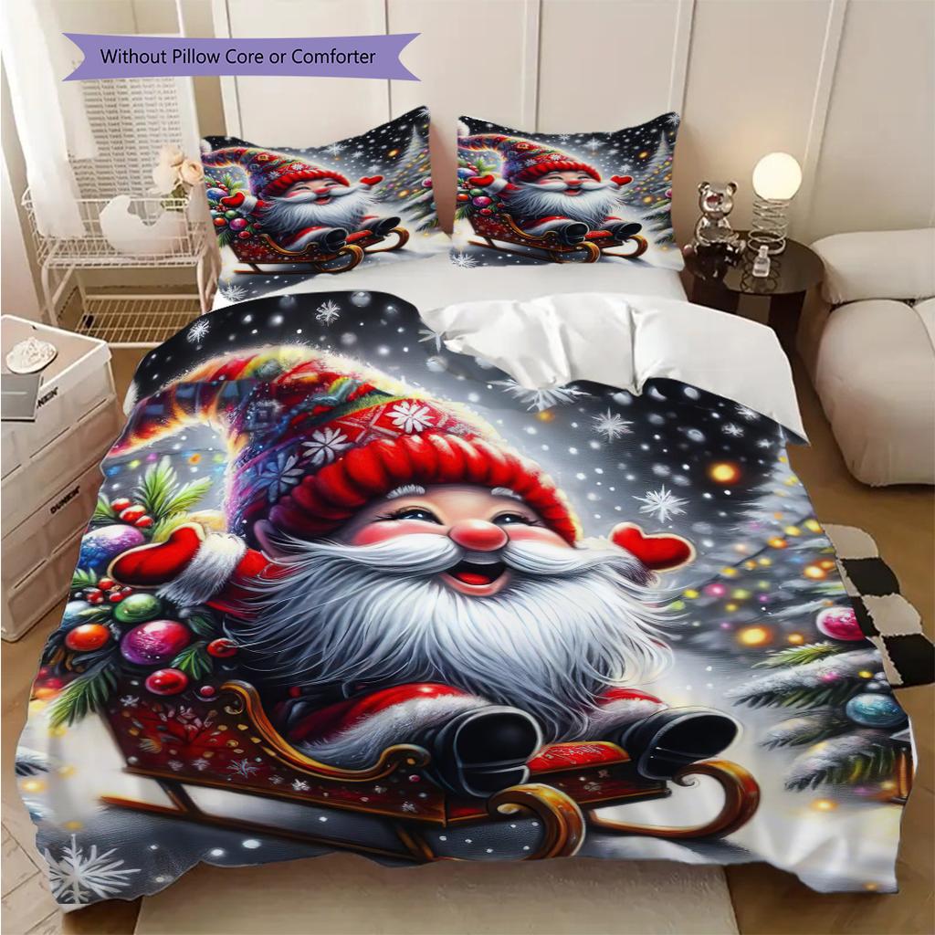 1PC Christmas theme pattern Bedding Quilt Set Quilt Cover Pillowcase Home Decoration Birthday Gift (1 * duvet cover + 2 * pillowcase, without core)