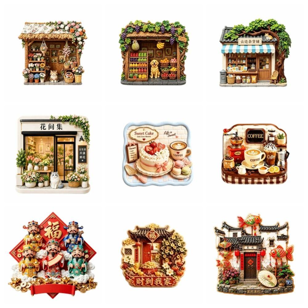 House Home Decoration Shop Shape Magnetic Sticker Chinese Style Refrigerator Magnet Gift