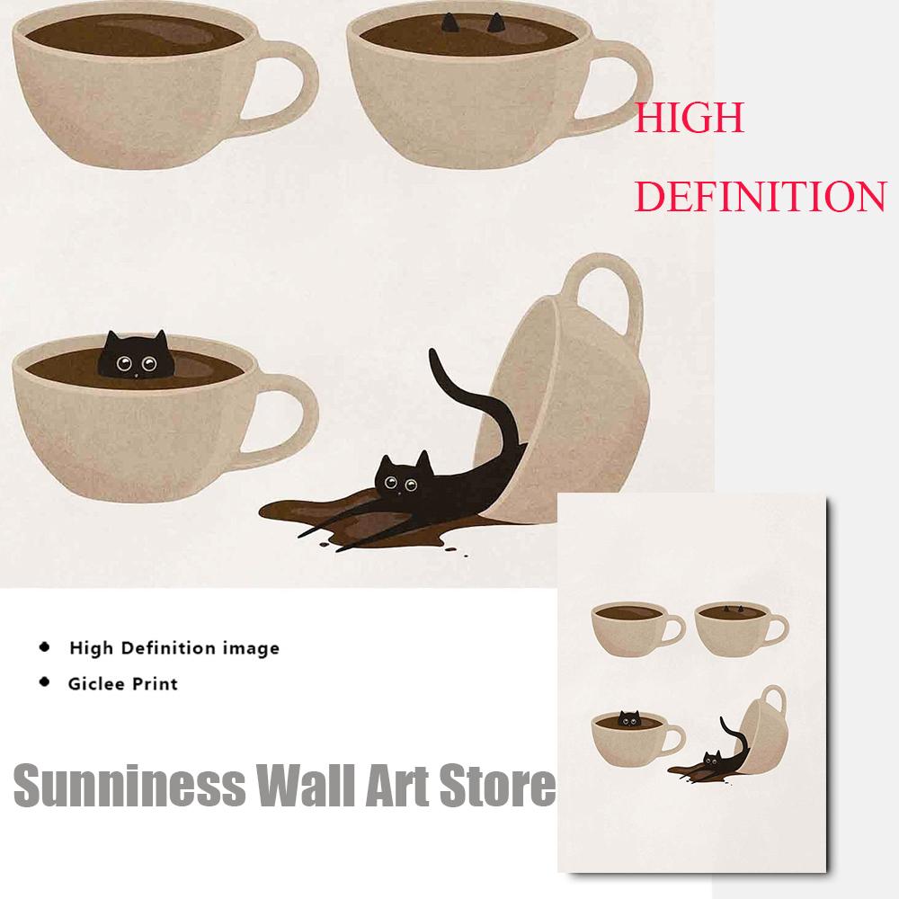 Katze und Kaffee Poster Moka Pot Wandkunst Leinwand Malerei Moderne nordische Drucke Bilder für Wohnzimmer Küche Wohnkultur