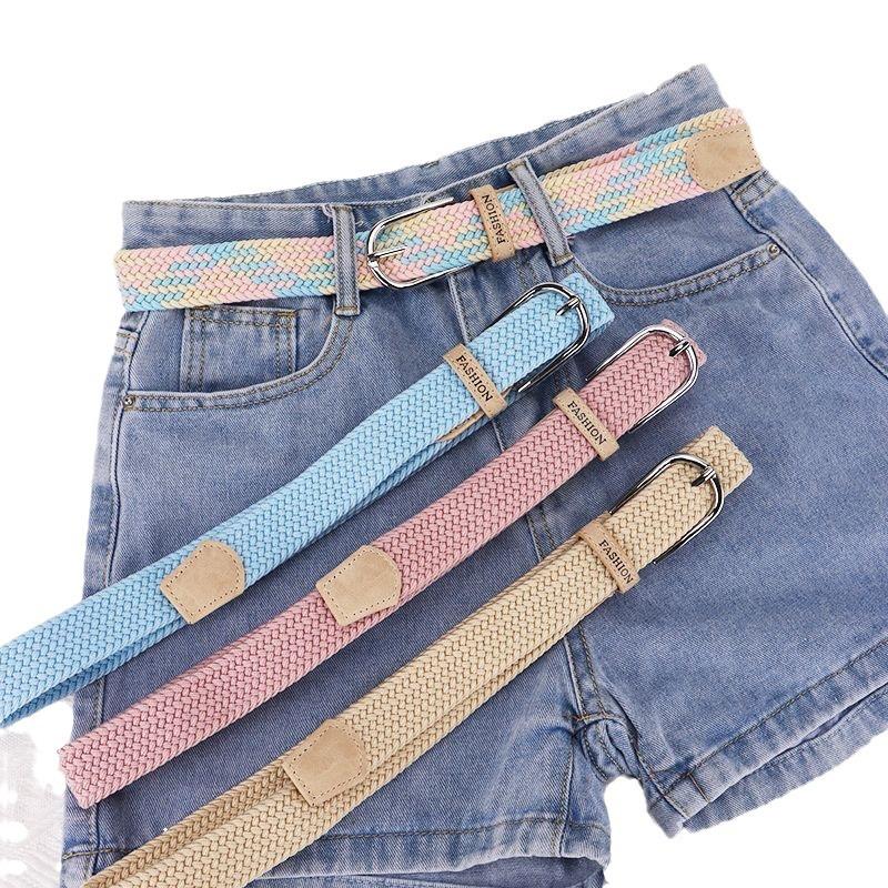 No Punch Belt Women'S Jeans Canvas Belt Woven Elastic Pin Buckle Student Lazy Cloth Belt