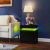 Black Bedside Table with LED Light, High Gloss Front Nightstand with 2 Drawers, for Living Room, Bedroom, Set of 2
