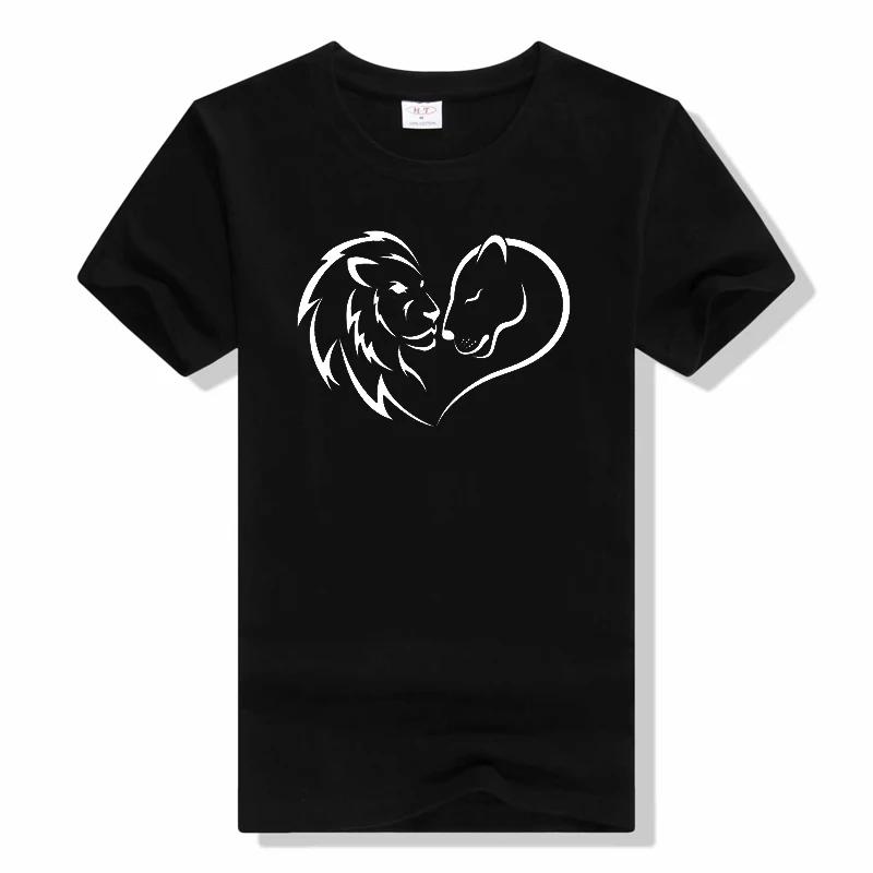 Lion Love Pattern Decorat t shirt Summer Clothing Lion King Sweet Love Valentine Fashion Casual Cartoon Graphic T-shirts L