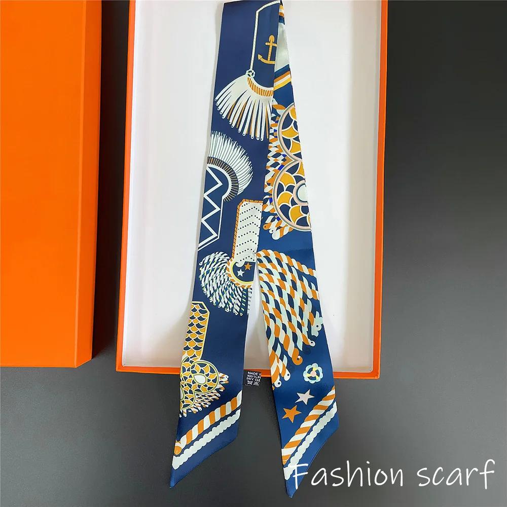 Korean Spring New Chain Buckle Decoration Ribbon Small Scarf Women Twill Tied Bag Handle Ribbon Hair Band Souvenir Small Scarf